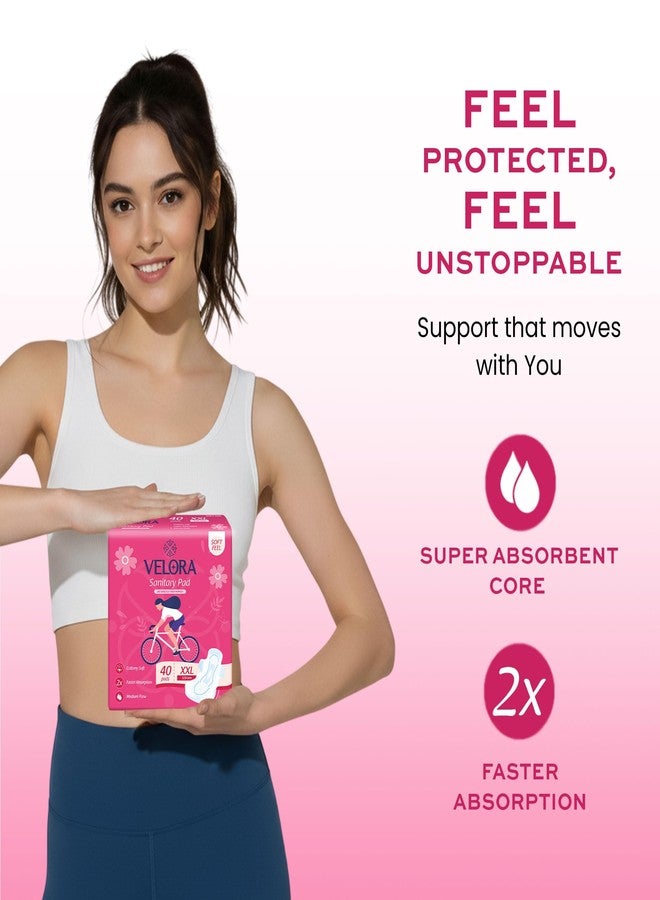 Velora Soft Feel & Rash Free XXL 80 Pads, Sanitary Pads for Women and Girls, Quick Absorption, Heavy Flow Champion, Skin Friendly Trifold Sanitary Napkins (40 Pads Each -320MM) - Image 4